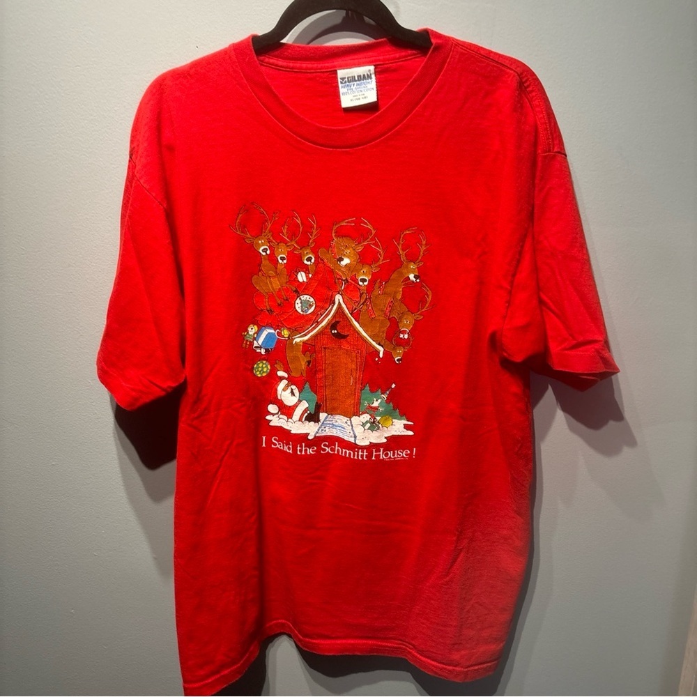Vtg 1986 Red Christmasโ Santa/Reindeer Funny Short Sleeve T-Shirt SzXL *Unisex*